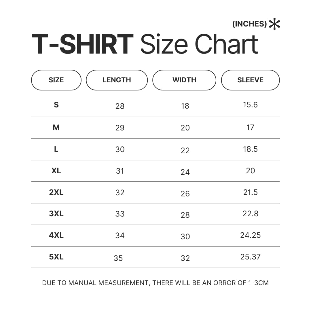 3D T shirt Size Chart - Sailor Moon EU Store