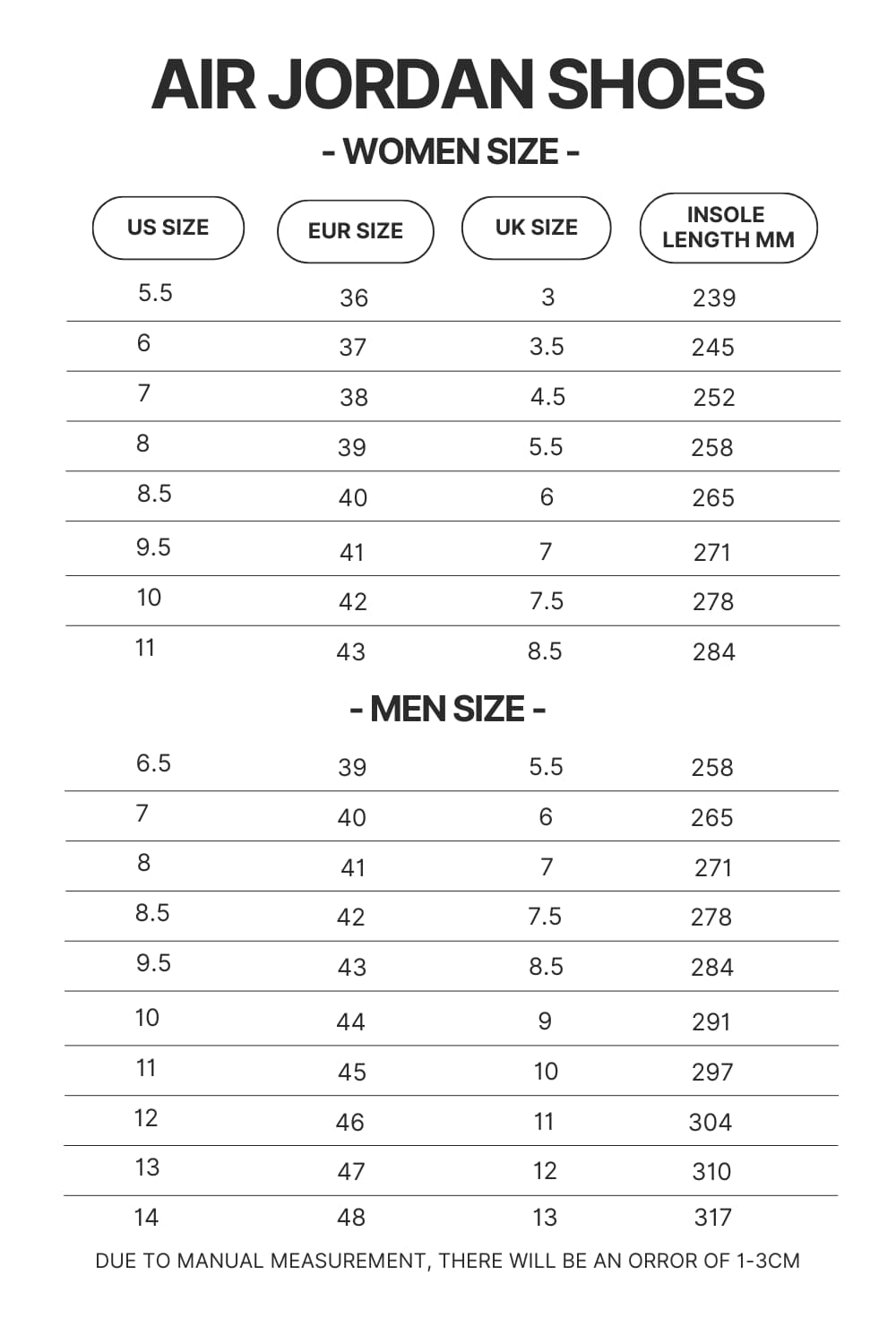 Air Jordan Shoes Size Chart - Sailor Moon EU Store