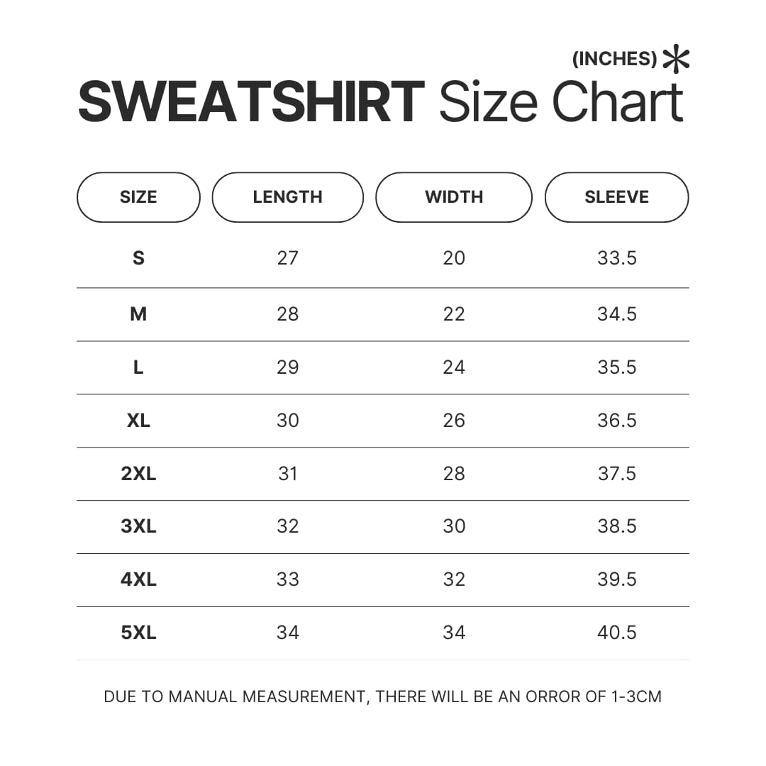 Sweatshirt Size Chart - Sailor Moon EU Store
