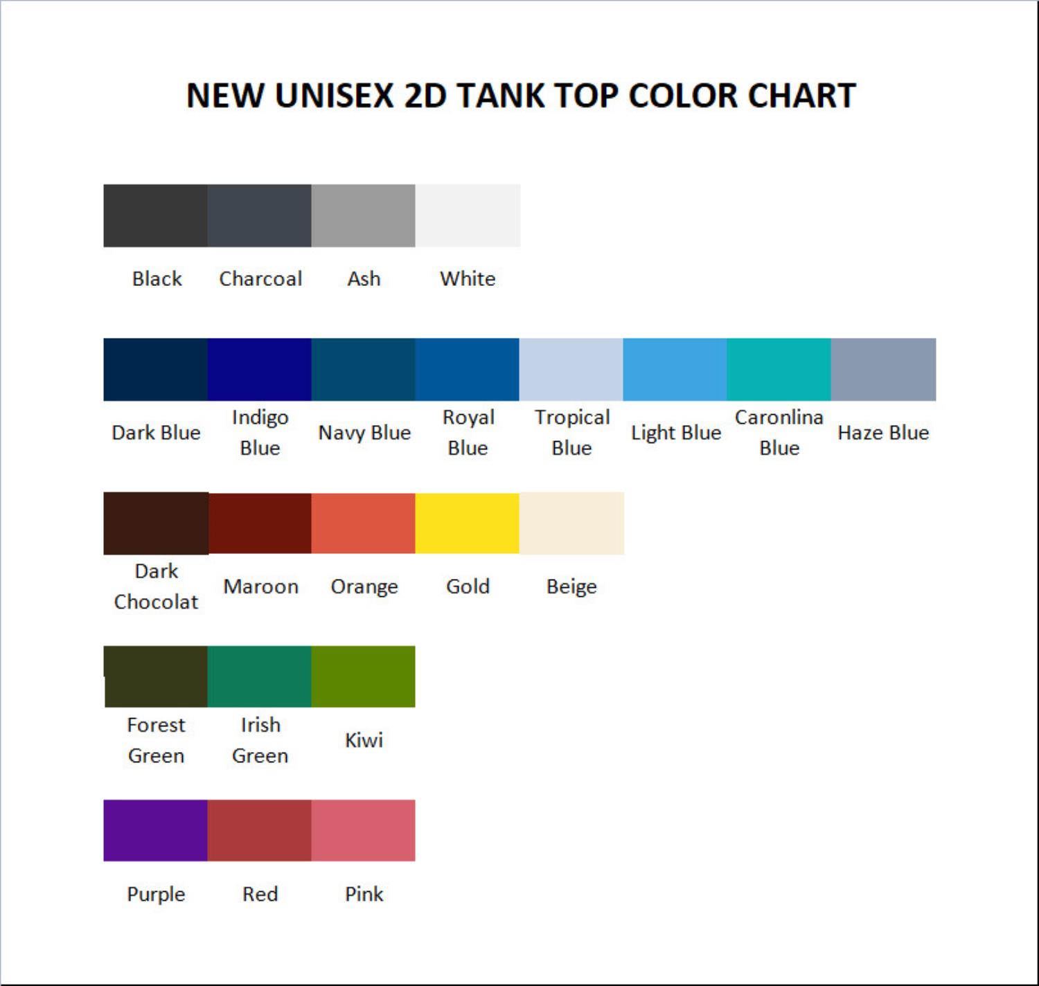 tank top color chart - Sailor Moon EU Store