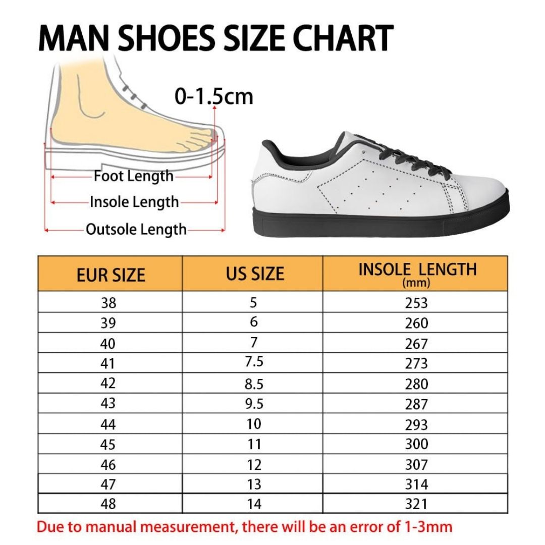 Skate Man Shoes Size Chart - Sailor Moon EU Store